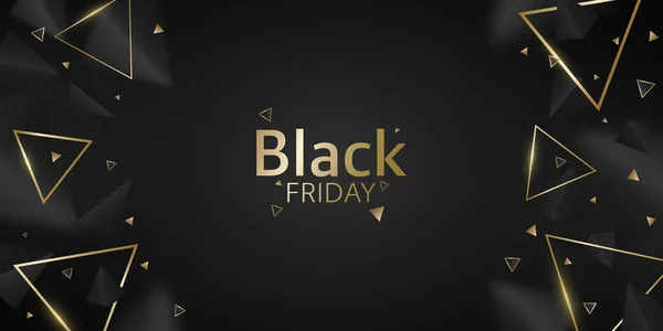 Geometrisk Banner Svart Och Gyllene Trianglar För Black Friday Försäljning — Stock vektor