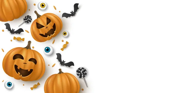 Diseño Fondo Halloween Con Emotiva Calabazas Sonrientes Dibujos Animados Ojos — Archivo Imágenes Vectoriales