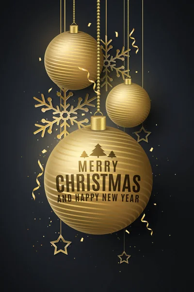 Концепція Різдвяного Дизайну Прикрасами Золотих Висячих Кульок Конфетті Серветки Сніжинок — стоковий вектор