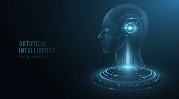 Ψηφιακό Ολογραφικό Πρόσωπο Ενός Cyborg Ανθρώπου Στοιχεία Hud Στο Κεφάλι — Διανυσματικό Αρχείο