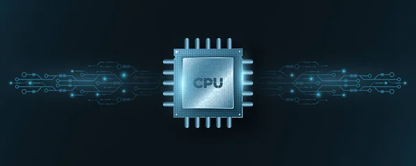 Cpu Microchip Digital Con Placa Circuito Computadora Brillante Placa Base — Vector de stock