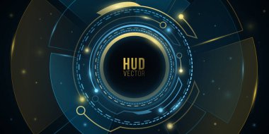 Işık efektli modern dijital HUD arayüzü. Fütürist, bilim kurgu kullanıcı arayüzü. Sanal grafik. Teknoloji arka plan tasarımı. Gösterge paneli. Vektör çizimi. EPS 10