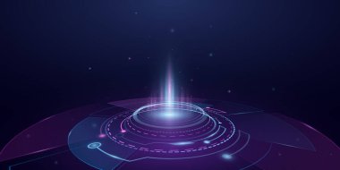 Işık efektli dijital fütürik portal hologramı. İnsan Kaynakları Arayüzü. Bilimkurgu sanal grafik. Vektör teknolojisi geçmişi. Siber uzay. Gösterge paneli. EPS 10