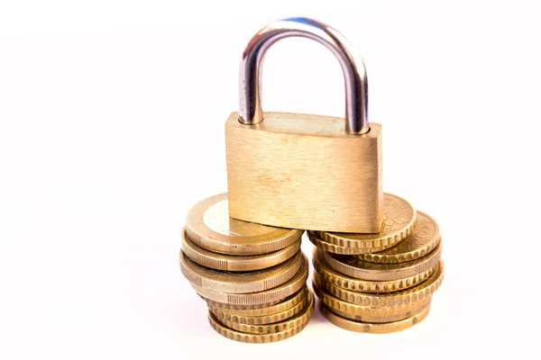 Coins and padlock — Stock Photo, Image