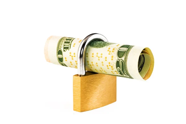 Dinheiro em uma fechadura — Fotografia de Stock