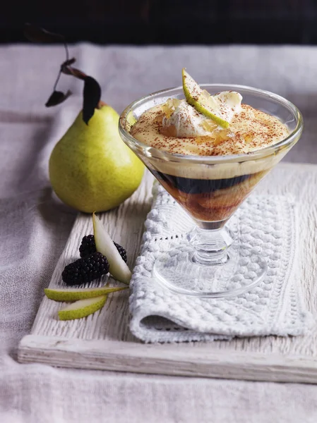 Trifle Pears Cream Blackberries Custard — Stock Photo, Image