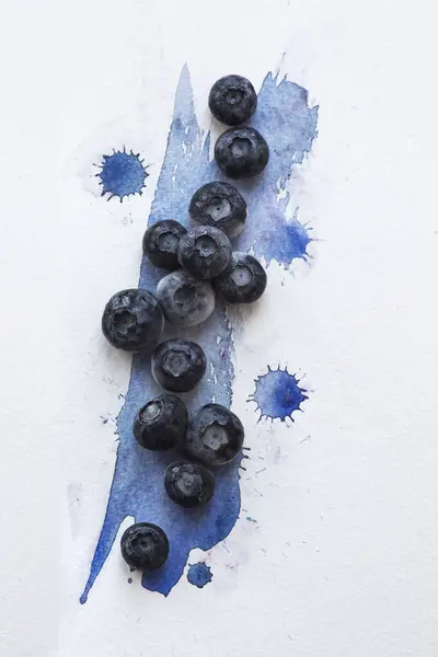 Borůvky Modrém Akvarelu Malovaný Papír — Stock fotografie