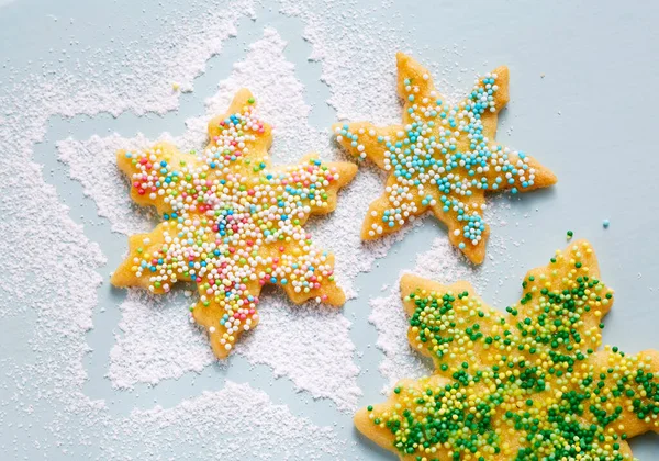 Star Shaped Biscuits Colourful Sugar Sprinkles — Stock Photo, Image