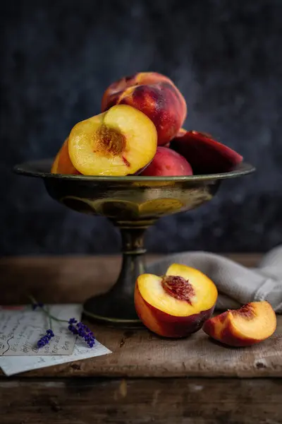 Frische Pfirsiche Kuchenstand — Stockfoto