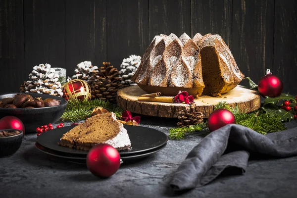 Christmas Chestnut Chocolate Cake Tree Bark Disc — Stock Photo, Image