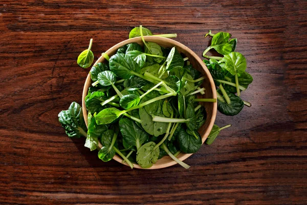 Mini Paksoi Leaves Wooden Bowl — Stock Fotó