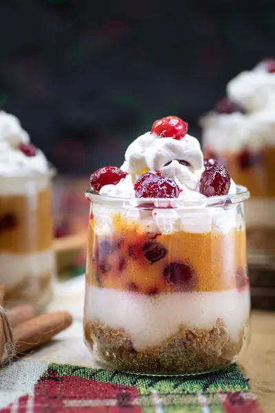 Christmas Pumpkin Cranberry Mousse — Stock Photo, Image