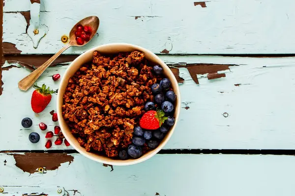 Chocolate Granola Bowl Fruit Berry — Stockfoto