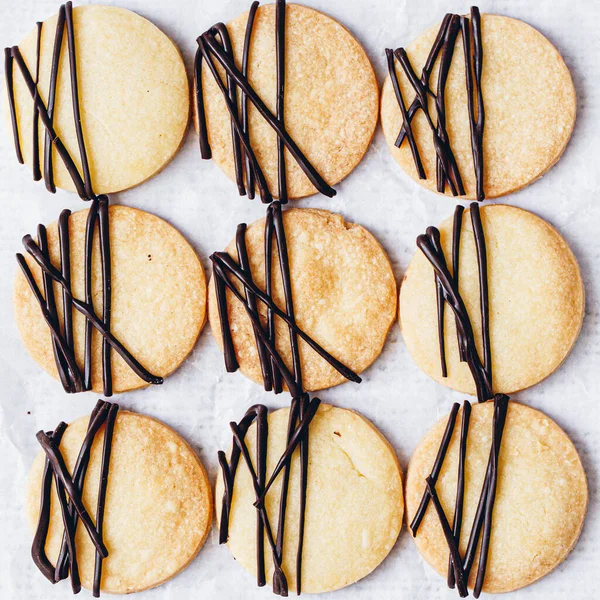 Närbild Bild Läckra Shortbread Kakor Med Choklad — Stockfoto