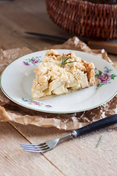 Slice Rustic Apple Pie Rosemary Herb — Stock Photo, Image