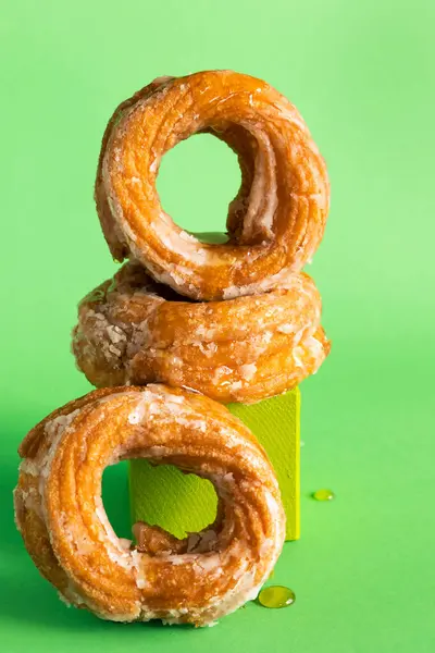 Fried Vanilla Donuts Sugar Glaze Modern Colorful Style — Stock Photo, Image