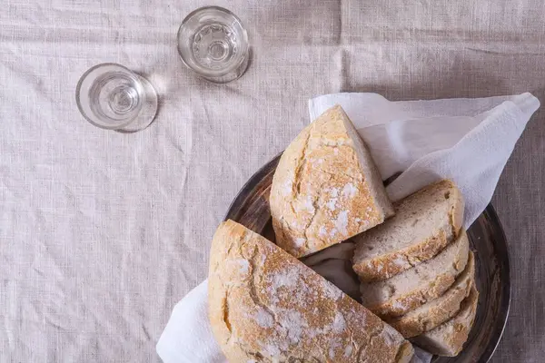 Pan Trigo Horno Una Lata Vista Superior — Foto de Stock