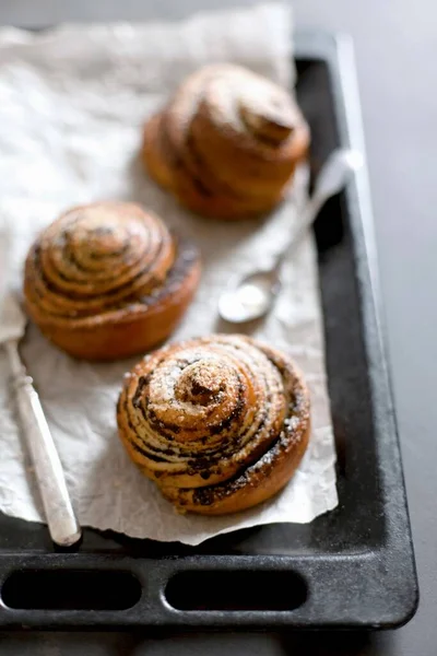 Homemade Buns Poppy Seeds Sugar Pan — Stock Photo, Image