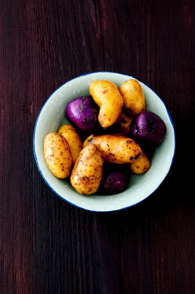 Selection Potatoes Linda Blue Congo Vitelotte — Stock Photo, Image