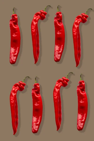 Two Rows Red Chillies Brown Background — Stock Photo, Image