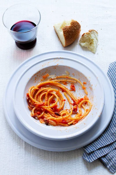 Spaghetti Con Salsa Pomodoro Formaggio — Foto Stock