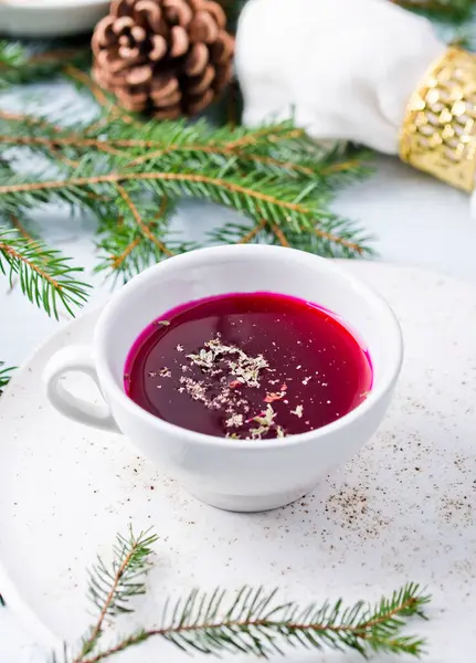 Beetroot Soup Christmas — Zdjęcie stockowe