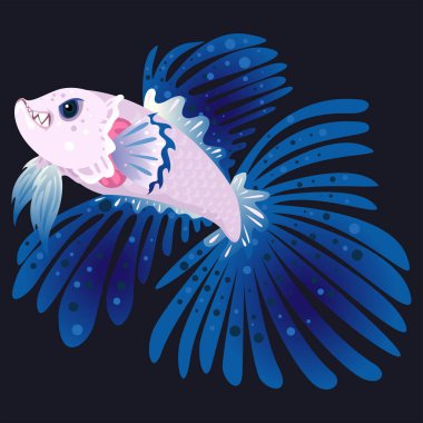 (Ikan Cupang) Endonezyalılar, balık düz çizim stili ile savaşır (Ikan Cupang)