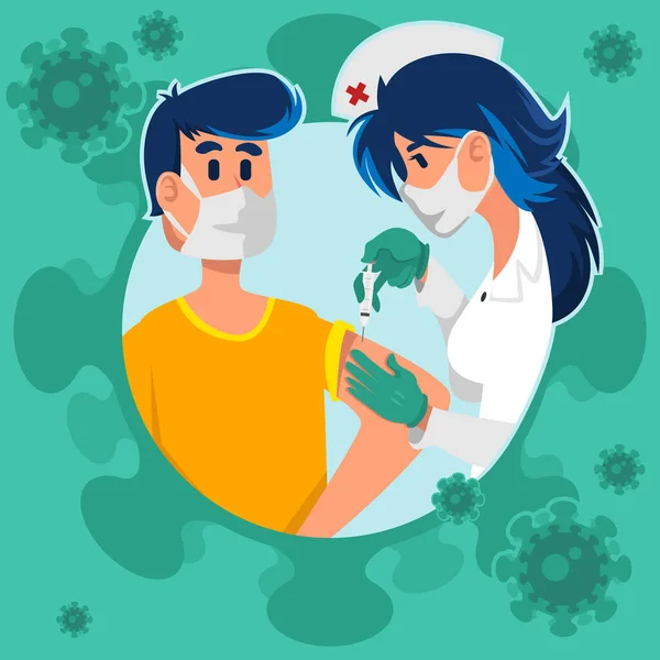 Illustration Der Krankenschwester Macht Eine Injektion Von Covid Impfstoff Für — Stockvektor