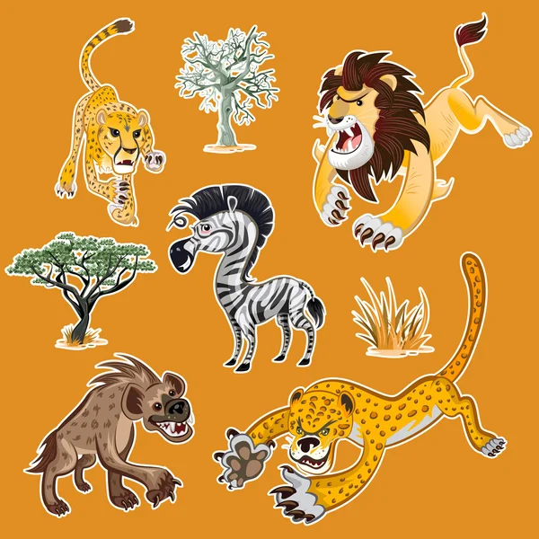 África animales y árboles colección conjunto 01 — Vector de stock