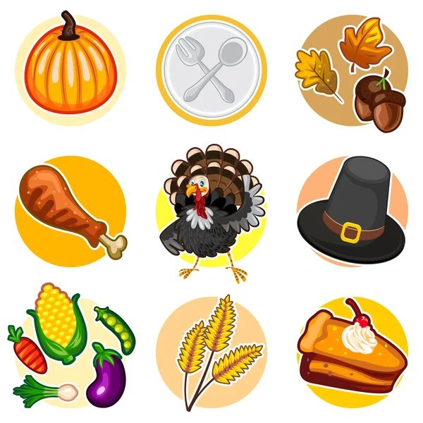 Happy Thanksgiving Sticker Icon Set — Stock Vector