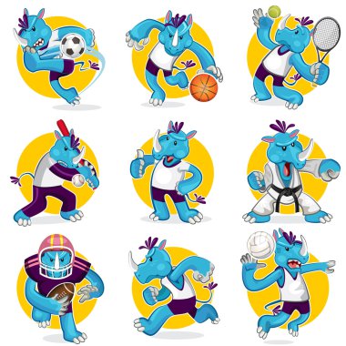 Rhino Sports Mascot Collection Set vector