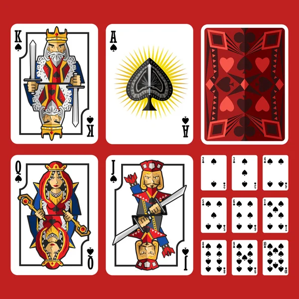 Ensemble complet de cartes à jouer Spade Suit — Image vectorielle