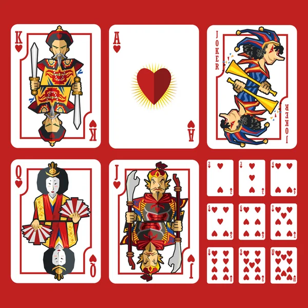 Heart Suit Playing Cards Full Set — Stock Vector