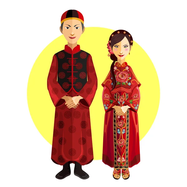 Casamento chinês casamento roupa Cerimônia — Vetor de Stock