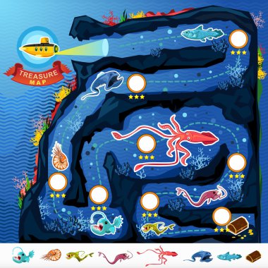 Deep Sea Exploration Treasure Game Map clipart