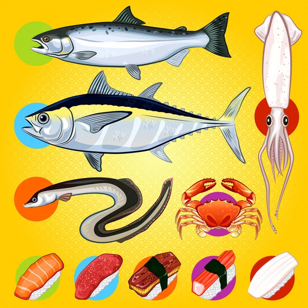 Japán Sushi hal Sashimi — Stock Vector