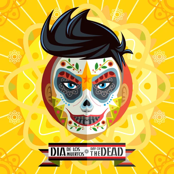 Dia De Los Muertos giorno della morte cranio faccia pittura — Vettoriale Stock