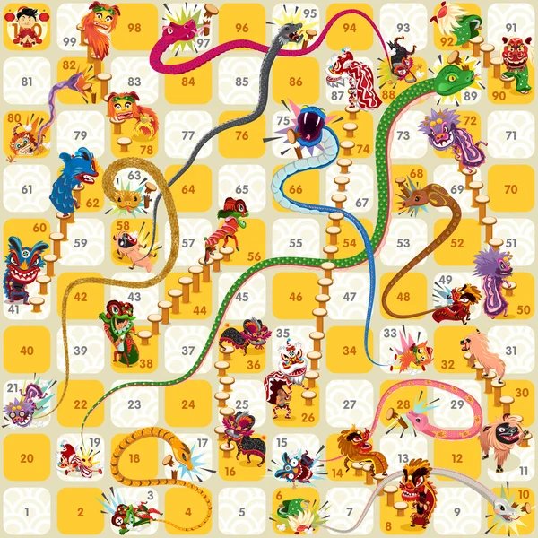 蛇和梯子的棋盘游戏农历新年矢量 — 图库矢量图片