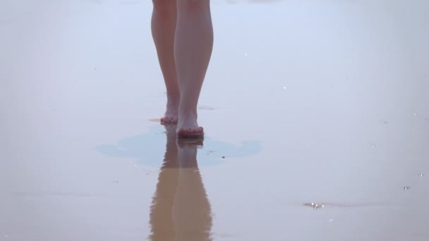 Γυναίκα Περπατά Στο Νερό Του Ωκεανού Αργή Κίνηση 250Fps — Αρχείο Βίντεο