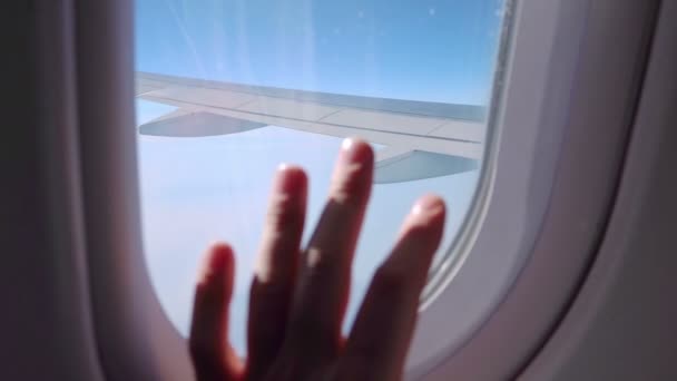 Close Hand Airplane Window Slow Motion 120Fps — Stock Video