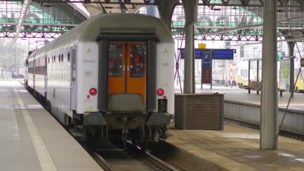 Zug Betritt Bahnhof Zeitlupe 60Fps — Stockvideo