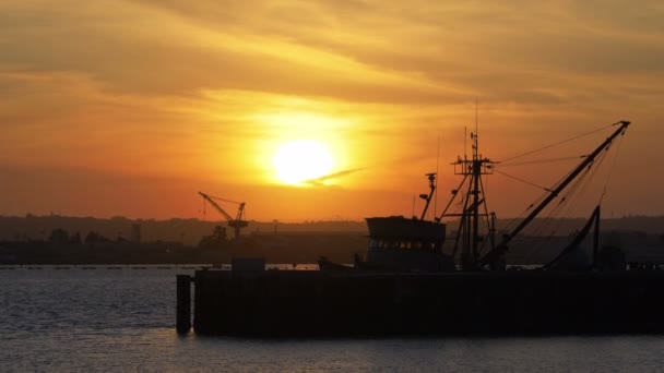 Industriële Havenlading Bij Zonsondergang Slow Motion 60Fps — Stockvideo