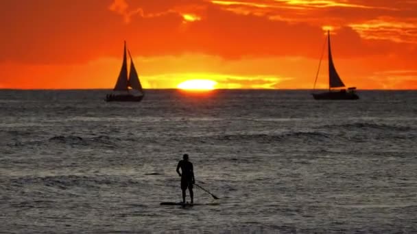 Pôr Sol Sobre Oceano Havaí Câmera Lenta 60Fps — Vídeo de Stock