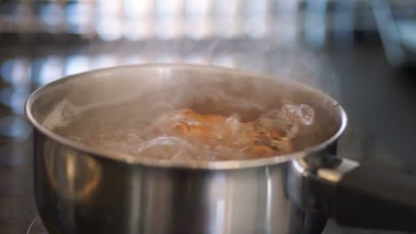 Jaja Gotujące Się Garnku Zwolnionym Tempie 60Fps — Wideo stockowe
