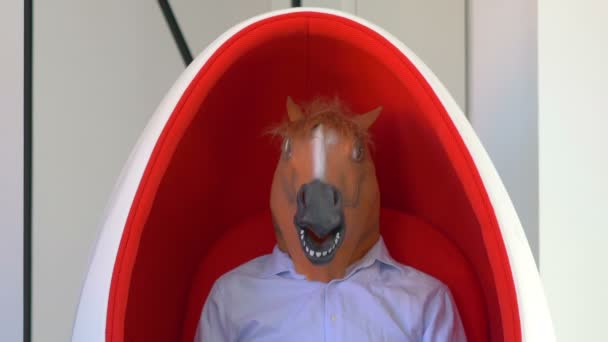 Man Horse Mask Showing Yes Slow Motion 60Fps — Stock Video