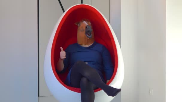 Woman Horse Mask Showing Slow Motion 60Fps — Stock Video