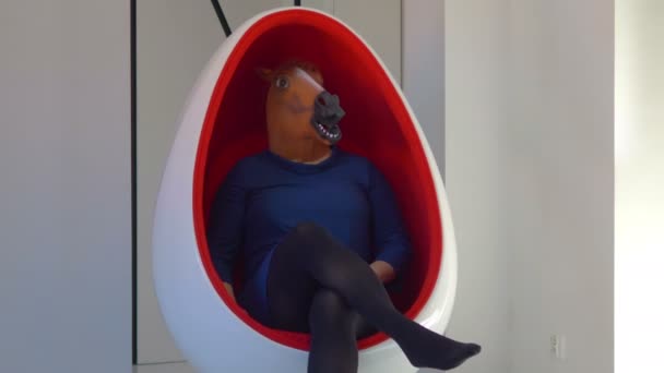 Woman Horse Mask Showing Slow Motion 60Fps — Stock Video