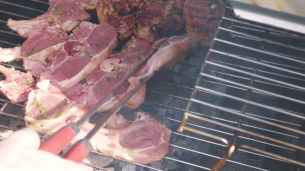 Carne Deliziosa Arrosto Sulla Griglia Rallentatore 180Fps — Video Stock