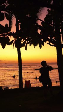 Hawaii 'de şaşırtıcı günbatımı dikey olarak 4k yavaş çekim 60fps