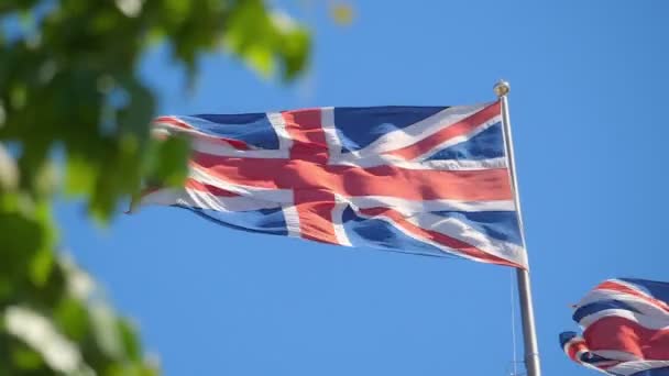 Britse Vlag Zwaaiend Wind Slow Motion 180Fps — Stockvideo